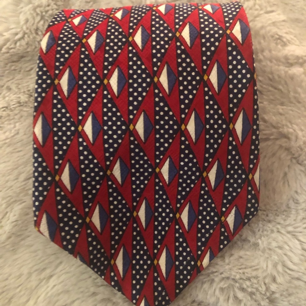 Preswick & Moore Red and Navy Geometric Diamond-Print Tie